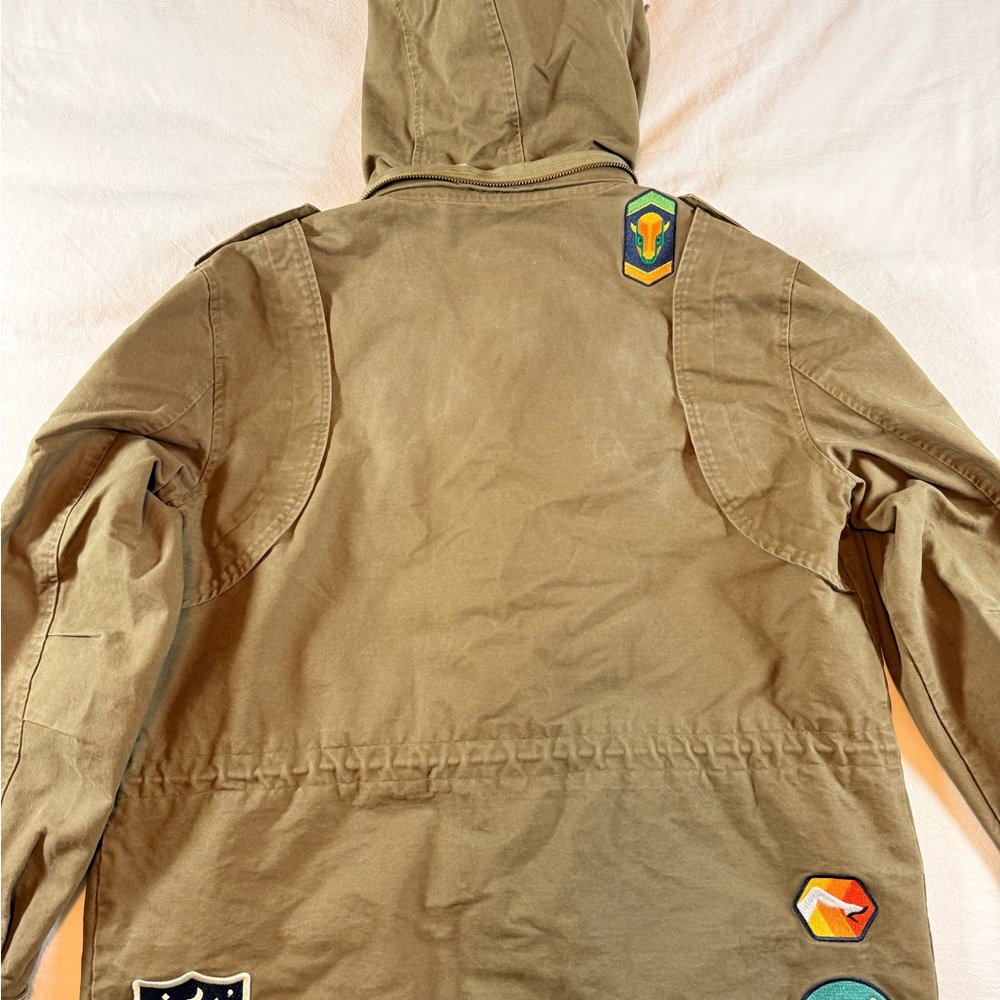 Olive Green Hooded Jacket with Patches - Picture 6 of 11